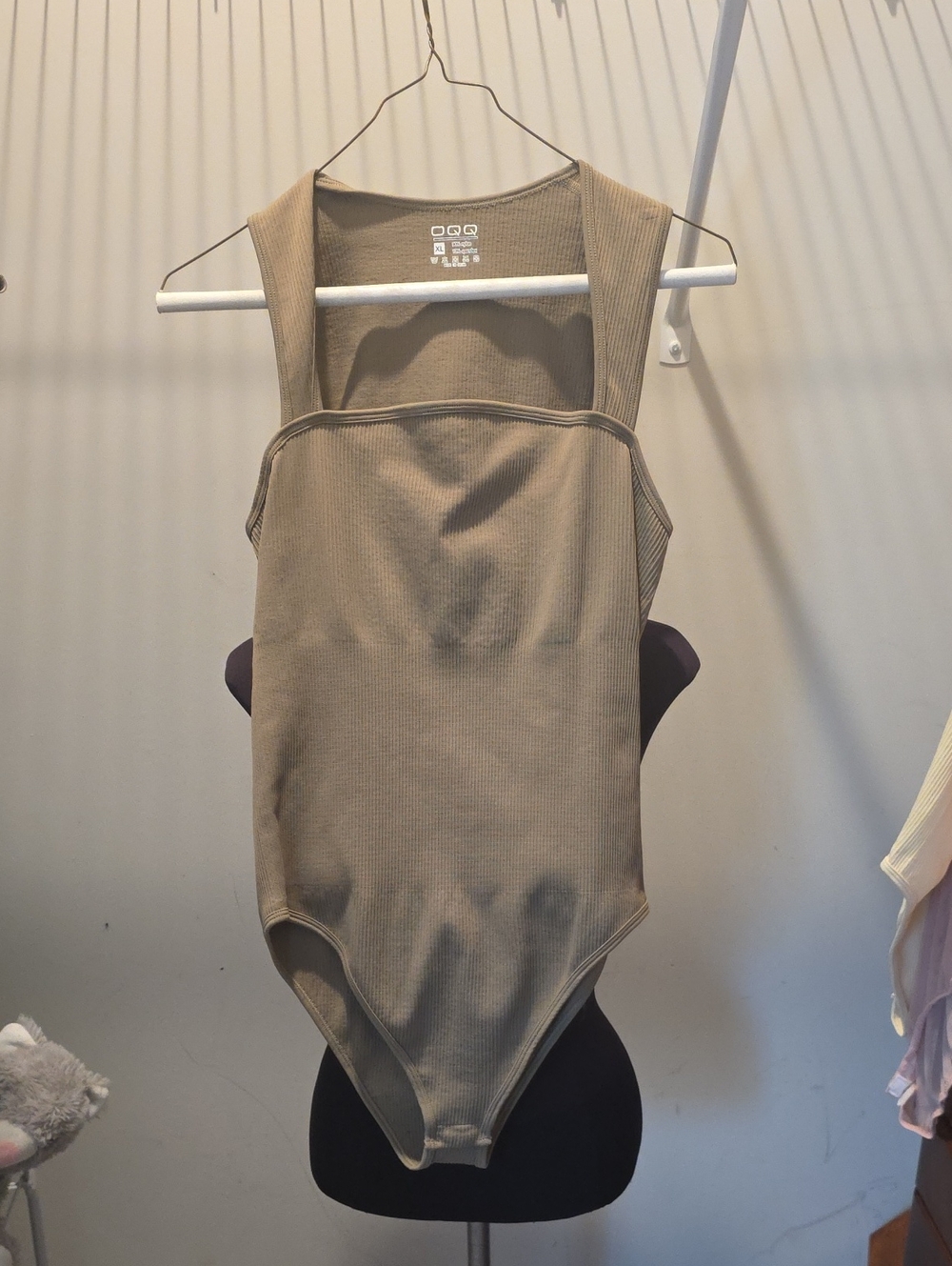 Ribbed Olive-Tan Square Neck Bodysuit